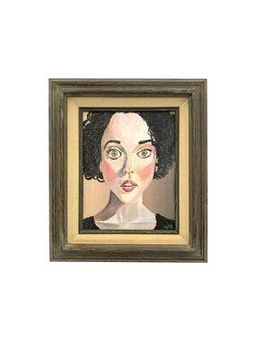 Painting Big Eyes Lady Oil on Canvas Original Signed  Portrait Decor Art